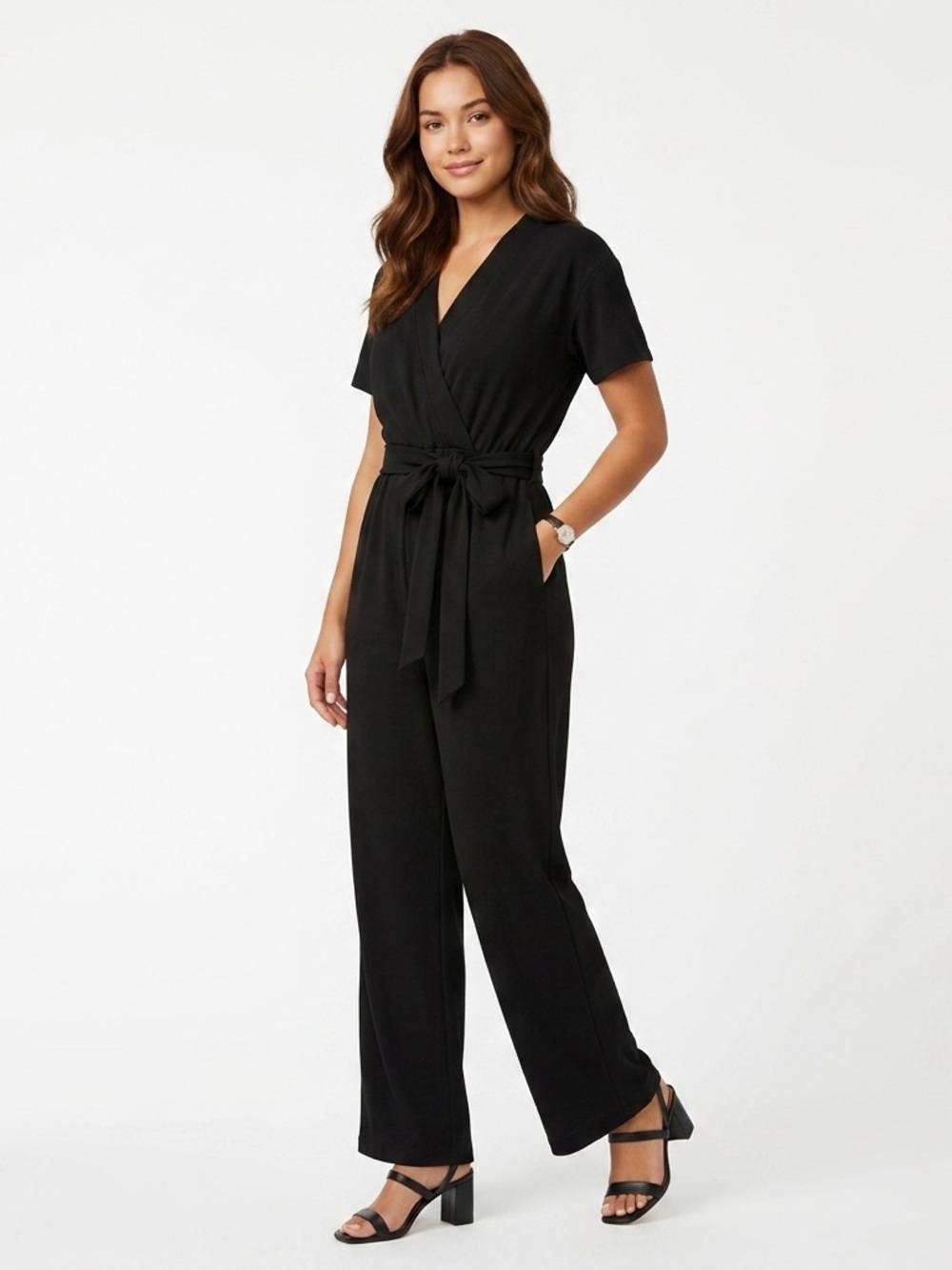 Mama By MORI Maternity Jumpsuit Nursing Wrap Tie Waist Organic Cotton Black M